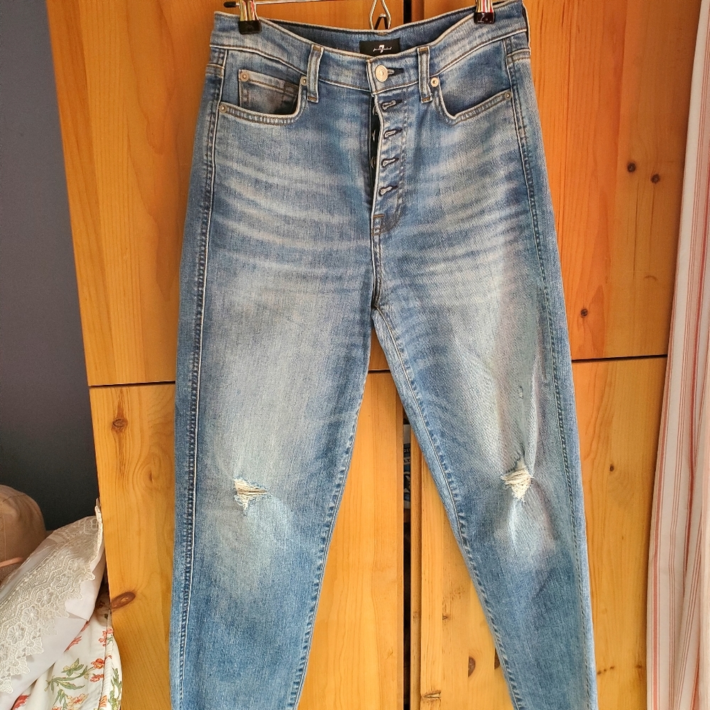 7 For All Mankind High Waisted Cropped Straight Button Fly Jeans Size 27